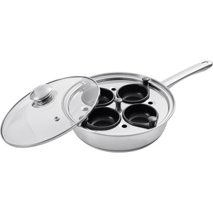 VEVOR Egg Poacher Pan, 4-Cup Poached Egg Maker, Stainless Steel Poaching Pan and Frying Skillet, with 4 Nonsitck Detachable Large Cups, Lid, and Silicone Spatula, Compatible with Induction Stovetop