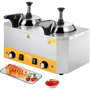 VEVOR Electric Cheese Dispenser with Pump, 2.4L Commercial Hot Fudge Warmer, Stainless Steel Heated Pump Dispenser, 86-230℉ Temp Adjustable Nacho Cheese Sauce Warmer, for Hot Fudge Cheese Caramel(Light yellow)