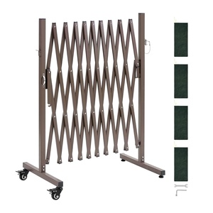 VEVOR Expandable Barricade, 11FT Expandable Safety Barrier, Flexible Mobile Barricade with Locking Casters, Portable Folding Security Gate Metal Traffic Fence for Patio Garden Stairway(Brown)
