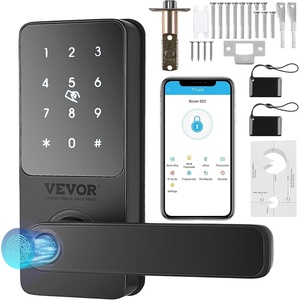 VEVOR Fingerprint Door Lock Set, Electronic Biometric Deadbolt Keyless Entry Door Lock with Handle, Pioneering Easy-Grip Design, Auto Locking, One-Time Code, Anti-Peeking Password, Matte Black(Black)