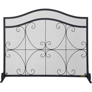 VEVOR Fireplace Screen, 38 x 26.5 Inch,Heavy Duty Iron Freestanding Spark Guard with Support, Metal Mesh Craft, Broom Tong Shovel Poker Included for Fireplace Decoration & Protection, Black(French style)