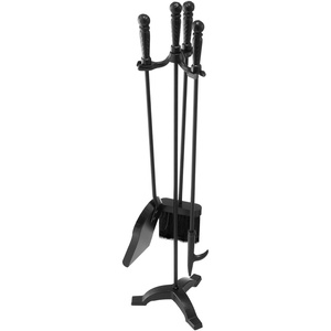 VEVOR Fireplace Tool Set, 5 PCS Fire Tool Set and Holder with Five-Prong Stand, Tongs, Ash Shovel, Brush, Fire Place Poker, Wrought Iron Fireplace Accessories for Indoor/Outdoor, Black & Brass(4PCS – Three-Prong Stand)