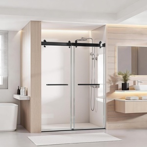 VEVOR Frameless Shower Door, 58-59 W x 75 H in, Shower Sliding Glass Door with 5/16 in(8mm) Clear SGCC Tempered Glass, Waterproof Shatterproof Nano Stainproof with Stainless Steel Hardware, Chrome(Matte Black)