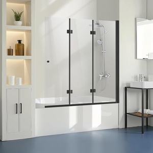VEVOR Frameless Sliding Bathtub Door, 56-60″ W x 60″ H, Frameless Shower Glass Door, Frameless Double Sliding Tub Door with 5/16 in Clear Tempered Glass and Stainless Steel Handle, Black Finish(51″ W x 56″ H Frameless)