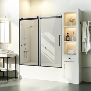 VEVOR Frameless Sliding Bathtub Door, 56-60″ W x 60″ H, Frameless Shower Glass Door, Frameless Double Sliding Tub Door with 5/16 in Clear Tempered Glass and Stainless Steel Handle, Black Finish(56-60″ W x 60″ H Frameless)