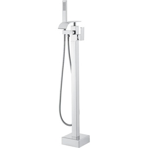 VEVOR Freestanding Bathtub Faucet, Floor Mount, Freestanding Tub Filler, Shower Mixer Taps, Two Water Modes, 360° Swivel Spout, for Bathing & Showering Pet Bathing Cleaning Drains Toilet Flushing(Polish Chrome)
