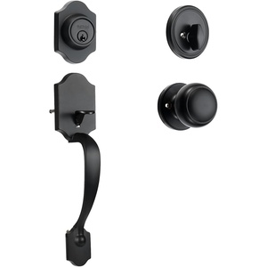 VEVOR Front Door Handle and Deadbolt Set, Matte Black Front Door Lock Set with Interior Knob, Adjustable Hole Spacing Single Cylinder Handleset, for Right and Left Handed Entrance and Front Door(Matte Black-With lock)