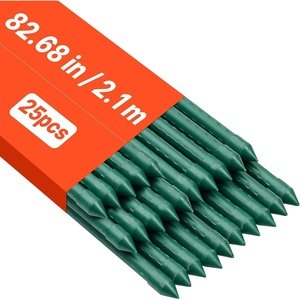 VEVOR Garden Stakes, 25 Pack, 70.87 inch, Plastic Coated Metal Tomato Stakes, Garden Sticks for Plants Support, with Pointed End and Non-Slip Bumps for Growing Climbing Plants, Outdoor Vegetables(2.1m*11mm)