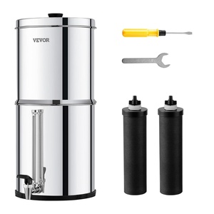 VEVOR Gravity-fed Water Filter System, 2.25G 304 Stainless-Steel Countertop Filtration System, Reduces Lead and up to 99% of Chlorine, with 2 Activated Carbon Filter, 2 Defluorination Filter, Spigot(Visible Water level)