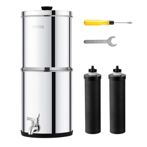 VEVOR Gravity-fed Water Filter System, 2.25G 304 Stainless-Steel Countertop Filtration System, Reduces Lead and up to 99% of Chlorine, with 2 Activated Carbon Filter, 2 Defluorination Filter, Spigot(Non-Visible Water level)