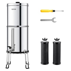 VEVOR Gravity-fed Water Filter System, 2.25G 304 Stainless-Steel Countertop System, Water Filtration System, Reduces Lead and up to 99% of Chlorine, with 2 Carbon Filters, Water Level Spigot, Stand