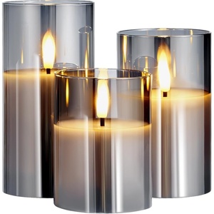 VEVOR Gray Flickering Flameless Candles, Set of 3 Battery Operated Flameless Led Candles with 10-Key Remote and Timer, Real Wax & Warm Color Flickering Light for Festival Wedding Home Party Décor
