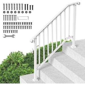 VEVOR Handrails for Outdoor Steps, 5 Step Stair Hand Rail Kit, Transitional Carbon Steel Railings with Installation Kit, Stair Rails for Seniors, Concrete Steps & Porch & Deck, Black Square Tube(White-Fence)