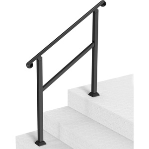 VEVOR Handrails for Outdoor Steps, 5 Step Stair Hand Rail Kit, Transitional Carbon Steel Railings with Installation Kit, Stair Rails for Seniors, Concrete Steps & Porch & Deck, Black Square Tube(Black-Straight A)