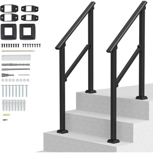 VEVOR Handrails for Outdoor Steps, 5 Step Stair Hand Rail Kit, Transitional Carbon Steel Railings with Installation Kit, Stair Rails for Seniors, Concrete Steps & Porch & Deck, Black Square Tube(Black-Straight)