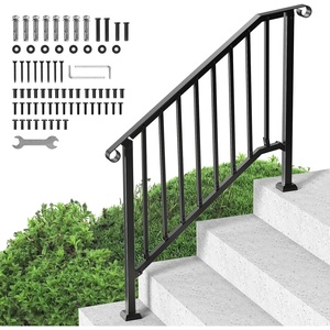 VEVOR Handrails for Outdoor Steps, 5 Step Stair Hand Rail Kit, Transitional Carbon Steel Railings with Installation Kit, Stair Rails for Seniors, Concrete Steps & Porch & Deck, Black Square Tube(Black-Fence)