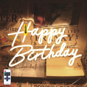 VEVOR Happy Birthday Neon Sign, 16.5″ x 8″ + 23″ x 8″ LED Neon Lights Signs, Adjustable Brightness w/Remote Control and Power Adapter, Reusable for Party, Club, Celebration and Decoration Warm White