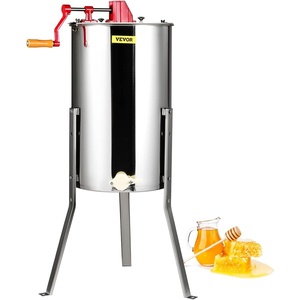 VEVOR Honey Extractor, 2/4 Frame Stainless Steel Manual Beekeeping Extraction, Honeycomb Drum Spinner with Transparent Lid, Apiary Centrifuge Equipment with Height Adjustable Stand, Silver(3 Frame)