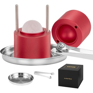 VEVOR Ice Ball Press, 2.4″ Ice Ball Maker, Aircraft Al Alloy Ice Ball Press Kit for 60mm Ice Sphere, Ice Press with Tong and Drip Tray, for Whiskey, Cocktail, Bourbon, Scot on Party & Holiday, Silver(Red)