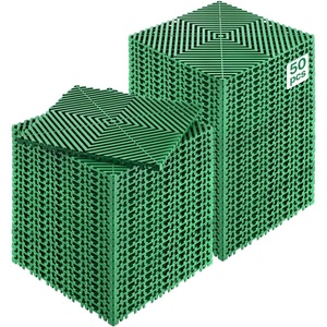 VEVOR Interlocking Drainage Mat, 12” x 12” Modular Interlocking Cushion, 12 Pcs Splicing Drainage Mats, Non-Slip PP Drainage Floor Tile and Shower Mat, for Garage, Garden, Kitchen & Outdoor, Black(Green)