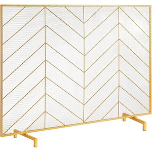 VEVOR Iron 3-Panel Fireplace Screen, 48×30.2in, Black, Vintage Style, High Durability, Mesh Design, Safety Feature, Versatile Usage(Gold)