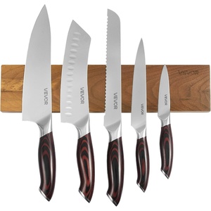 VEVOR Kitchen Knife Set, 6 Piece High Carbon Stainless Steel Sharp Knife Set, Professional Kitchen Cutlery with Ergonomic Crack-Resistant Handle, and Walnut Finish Powerful Magnetic Knives Holder(13.46 x 2.05 x 8.19 in)
