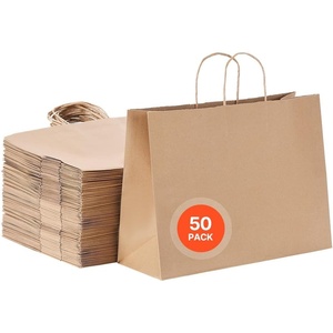 VEVOR Kraft Paper Bags with Handles, 50Pcs 16 x 6 x 12 in, Large Paper Grocery Bags, Reusable & Recycled Brown Take-Out Sacks, Plain Party Bag Bulk for Birthday, Wedding, Business, Goody, Craft(Brown)