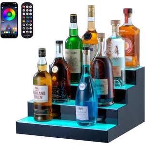 VEVOR LED Lighted Liquor Bottle Display, 3 Tier 70 Inch, Illuminated Home Bar Shelf with RF Remote & App Control, 7 Static Colors, Acrylic Lighted Whiskey Shelf for 52 Bottles, Powered by Adapter Only(4 Step 16 Inches)