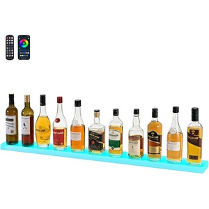VEVOR LED Lighted Liquor Bottle Display, 3 Tier 70 Inch, Illuminated Home Bar Shelf with RF Remote & App Control, 7 Static Colors, Acrylic Lighted Whiskey Shelf for 52 Bottles, Powered by Adapter Only(1 Step 48 Inches)