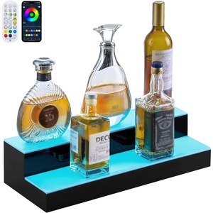 VEVOR LED Lighted Liquor Bottle Display, 3 Tier 70 Inch, Illuminated Home Bar Shelf with RF Remote & App Control, 7 Static Colors, Acrylic Lighted Whiskey Shelf for 52 Bottles, Powered by Adapter Only(2 Step 20 Inches)