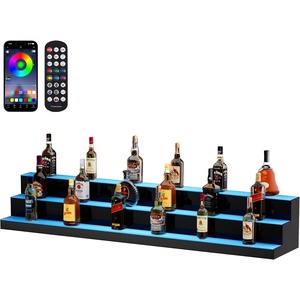 VEVOR LED Lighted Liquor Bottle Display, 3 Tier 70 Inch, Illuminated Home Bar Shelf with RF Remote & App Control, 7 Static Colors, Acrylic Lighted Whiskey Shelf for 52 Bottles, Powered by Adapter Only(3 Step 60 Inches)