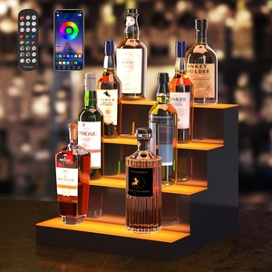 VEVOR LED Lighted Liquor Bottle Display, 3 Tiers 30 Inches, Supports USB, Illuminated Home Bar Shelf with RF Remote & App Control 7 Static Colors 1-4 H Timing, Acrylic Lighted Shelf for 24 Bottles(4 Tiers 16 Inches)