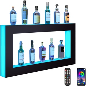 VEVOR LED Lighted Liquor Bottle Display, 3 Tiers 30 Inches, Supports USB, Illuminated Home Bar Shelf with RF Remote & App Control 7 Static Colors 1-4 H Timing, Acrylic Lighted Shelf for 24 Bottles(2 Tiers 48 Inches)