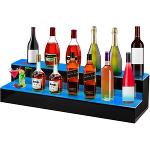VEVOR LED Lighted Liquor Bottle Display, 3 Tiers 30 Inches, Supports USB, Illuminated Home Bar Shelf with RF Remote & App Control 7 Static Colors 1-4 H Timing, Acrylic Lighted Shelf for 24 Bottles(2-Step 40 inch)