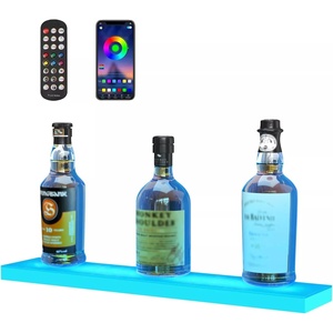 VEVOR LED Lighted Liquor Bottle Display, 3 Tiers 30 Inches, Supports USB, Illuminated Home Bar Shelf with RF Remote & App Control 7 Static Colors 1-4 H Timing, Acrylic Lighted Shelf for 24 Bottles(1 Tier 24 Inches)