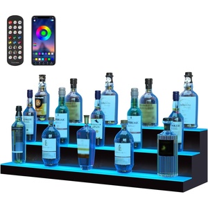 VEVOR LED Lighted Liquor Bottle Display, 3 Tiers 30 Inches, Supports USB, Illuminated Home Bar Shelf with RF Remote & App Control 7 Static Colors 1-4 H Timing, Acrylic Lighted Shelf for 24 Bottles(3 Tiers 40 Inches)