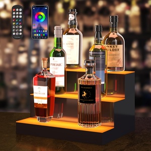 VEVOR LED Lighted Liquor Bottle Display, 3 Tiers 30 Inches, Supports USB, Illuminated Home Bar Shelf with RF Remote & App Control 7 Static Colors 1-4 H Timing, Acrylic Lighted Shelf for 24 Bottles(3 Tiers 16 Inches)