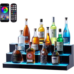 VEVOR LED Lighted Liquor Bottle Display, 3 Tiers 30 Inches, Supports USB, Illuminated Home Bar Shelf with RF Remote & App Control 7 Static Colors 1-4 H Timing, Acrylic Lighted Shelf for 24 Bottles(3 Tiers 30 Inches)