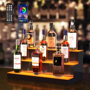 VEVOR LED Lighted Liquor Bottle Display, 3 Tiers 30 Inches, Supports USB, Illuminated Home Bar Shelf with RF Remote & App Control 7 Static Colors 1-4 H Timing, Acrylic Lighted Shelf for 24 Bottles(3 Tiers 24 Inches)