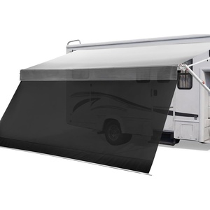 VEVOR Manual RV Awning Complete Kit, 10.12FT Retractable RV Awning with Aluminum Alloy Frame & Waterproof PVC Fabric, Outdoor Camping Trailer Awnings Fit Most RVs (10FT Type, Gradient Gray)(18 FT with Sunshade Screen)
