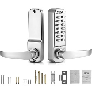 VEVOR Mechanical Keyless Entry Door Lock, 14 Digit Keypad, Embedded Outdoor Gate Door Locks Set with Keypad and Handle, Water-Proof Zinc Alloy, Easy to Install, for Garden, Garage, Yard, Storage Shed(Pearl Chrome)