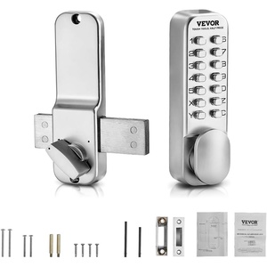 VEVOR Mechanical Keyless Entry Door Lock, 14 Digit Keypad, Outdoor Gate Door Locks Set with Surface-Mounted Latch, Water-Proof Zinc Alloy, Keypad and Knob, Easy to Install, for Garden, Garage, Yard(Pearl Chrome)