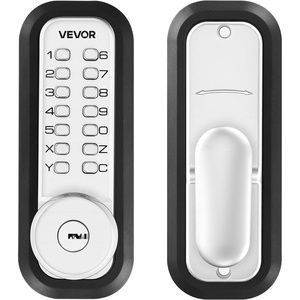 VEVOR Mechanical Keyless Entry Door Lock, 2.0 Code Upgrade, 4-7 Digits Code, Single-Sided Push Button Combination Mechanical Keypad Door Knob, Auto Locking, for Garden Gates, Indoor or Outdoor, Black(Pearl Chrome)