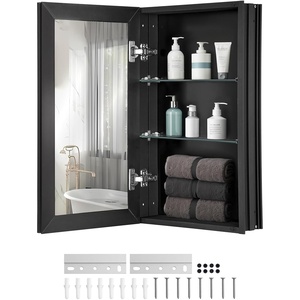 VEVOR Medicine Cabinet, 16.5 x 27.5 inch, Medicine Cabinet for Bathroom with Mirror, Aluminum Frame Bathroom Wall Cabinet, 3-Layer Adjustable Shelves, Recessed & Wall-Mounted Installation(14x24in)
