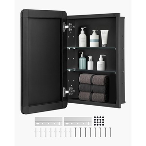 VEVOR Medicine Cabinet, 16.5 x 27.5 inch, Medicine Cabinet for Bathroom with Mirror, Aluminum Frame Bathroom Wall Cabinet, 3-Layer Adjustable Shelves, Recessed & Wall-Mounted Installation(16x24in)