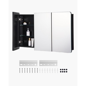 VEVOR Medicine Cabinet, 16.5 x 27.5 inch, Medicine Cabinet for Bathroom with Mirror, Aluminum Frame Bathroom Wall Cabinet, 3-Layer Adjustable Shelves, Recessed & Wall-Mounted Installation(25.5x40in)