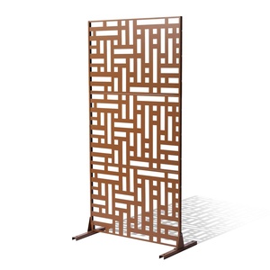 VEVOR Metal Privacy Screen, 47″ W x 76″ H, Outdoor Privacy Screens 3-Panel, Freestanding Outdoor Divider with Stand, Decorative Garden Steel Privacy Fence for Balcony Patio Indoor Room Hot Tub Brown(Brown Street)