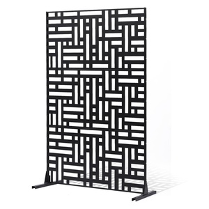 VEVOR Metal Privacy Screen, 47″ W x 76″ H, Outdoor Privacy Screens 3-Panel, Freestanding Outdoor Divider with Stand, Decorative Garden Steel Privacy Fence for Balcony Patio Indoor Room Hot Tub Brown(Black Street)
