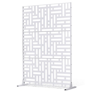 VEVOR Metal Privacy Screen, 47″ W x 76″ H, Outdoor Privacy Screens 3-Panel, Freestanding Outdoor Divider with Stand, Decorative Garden Steel Privacy Fence for Balcony Patio Indoor Room Hot Tub Brown(White Street)