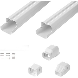 VEVOR Mini Split Line Set Cover 3-inch W 17.7Ft L, PVC Decorative Pipe Line Cover for Air Conditioner with 10 Straight Ducts & Full Components Easy to Install, Paintable for Heat Pumps, White(2 Straight Pipes)